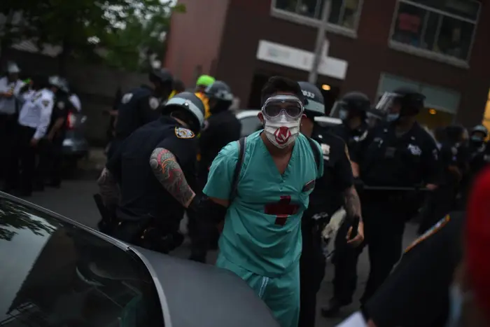 One of many medics arrested by police in Mott Haven shortly after curfew on June 4th